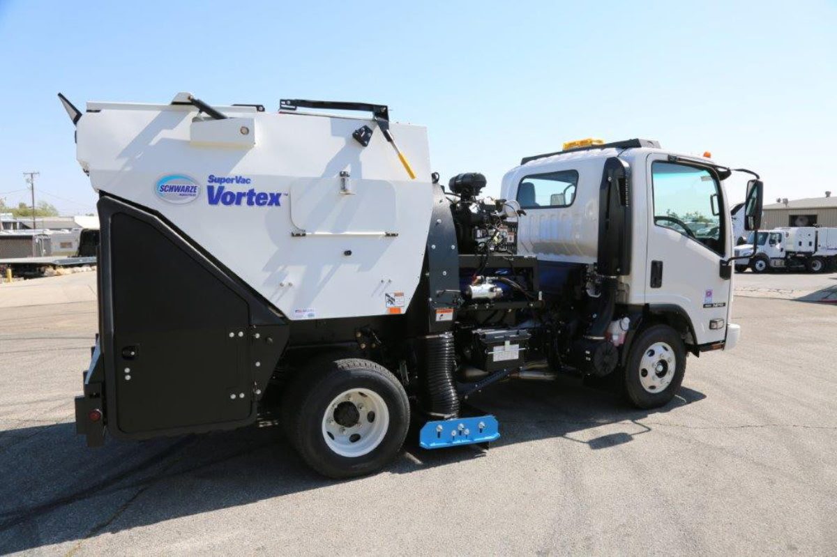 Commercial parking lot sweeper truck